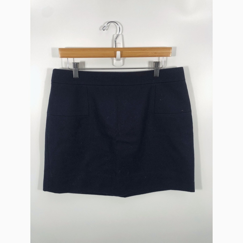 NWT J Crew Wool Blend Skirt Womens 12 Navy Blue Old Money Quiet Luxury Preppy